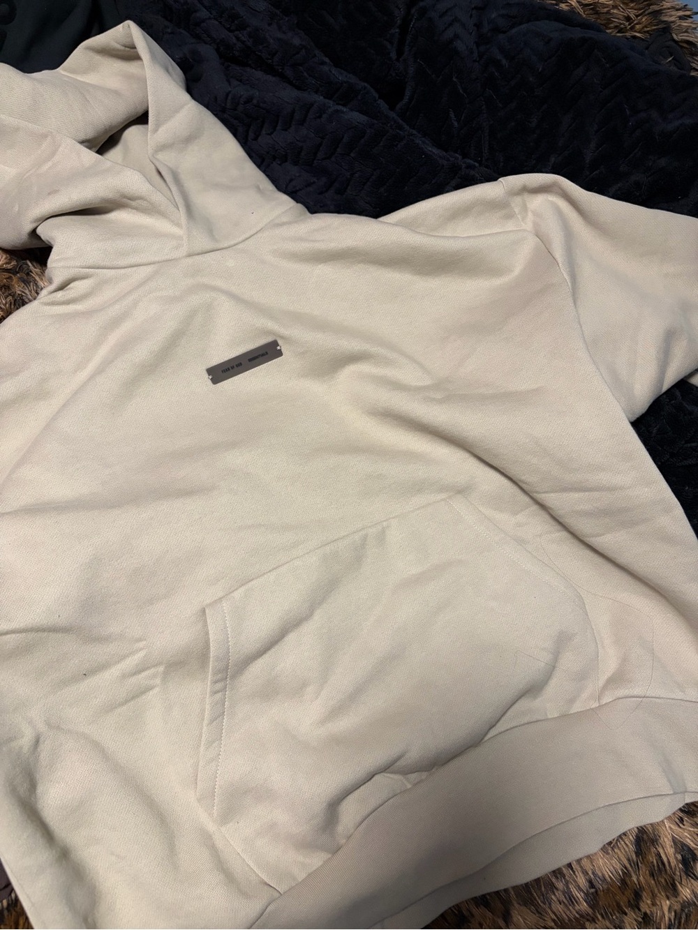Fear of God Cream Pullover Hoodie with Logo Tab